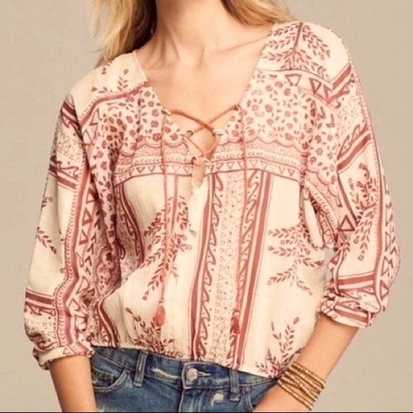 Free People Tops - Free People Long Sleeve Yo Yo Geo Peasant Top